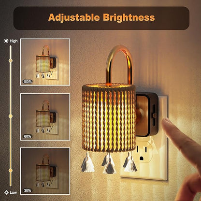 JandCase Night Lights Plug into Wall, Boho Night Light Dusk to Dawn Light Sensor, Warm White 3000K LED Nightlight, Adjustable Brightness for Bathroom Bedroom Hallway Kitchen