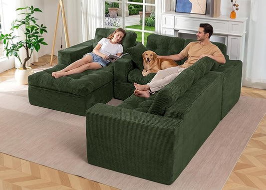 MAXYOYO Modular Sectional Sofa with Ottoman and Loveseat, Cloud Boneless Couch with Layered Cushion, Flexible Module Combination Sofa for Living Room, No Assembly Required,Dark Green