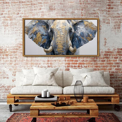 Elephant Animal Wall Art Bedroom Wall Decor African Wildlife Picture Canvas Wooden Framed Abstract Golden Painting Animals Portrait Poster Prints Artwork for Kitchen Living Room Home Decoration 30x57.8"