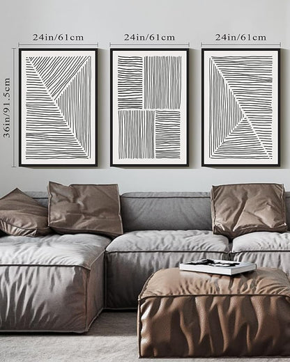 Drsoum Mid-Century Modern Framed Wall Art Large 24x36in Minimalist Abstract Boho Black Line Wall Decor Geometric Artwork Kitchen Dining Room Black Framed