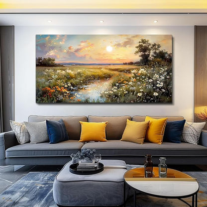 hyidecorart Large Canvas Wall Art for Living Room Wall Decor Bedroom Vintage Farmhouse Wildflower Wall Painting Office Decorations Nature Landscape Picture Artwork Aesthetic Home Decor Ready To Hang