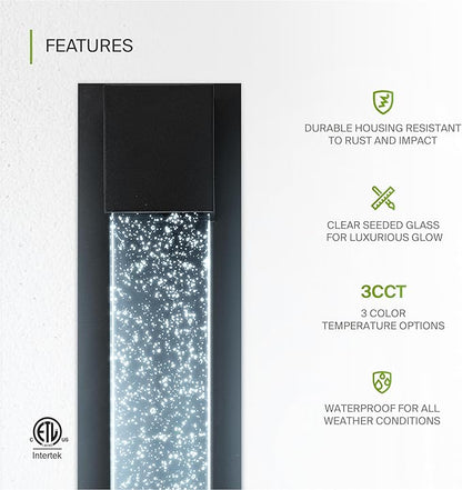 ASD LED 18" Bubble Glass Wall Light Fixture, Outdoor & Indoor Seeded Sconce | 3CCT, Waterproof, Dimmable, ETL Listed | 12W 500LM 3000-5000K 120V | Exterior Lantern, Porch Lighting | Black