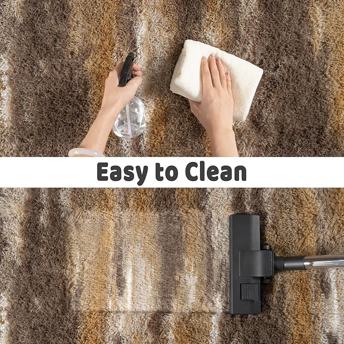 Shag Rugs for Bedroom, 4x6 Abstract Brown Soft Fuzzy Rugs for Living Room, Fluffy Shaggy Plush Carpet Girls Kids Room Dorm Upgrade Non-Slip