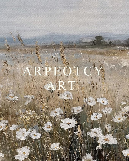 ARPEOTCY Extra Large Vintage Framed Wall Art, 36x54 Inch Wildflower Field Floral Landscape Hanging Canvas Prints Scroll Wall Art Decor for Living Room Bedroom, Retro Scenery Pictures Above of Bed