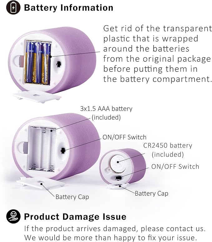 FURORA LIGHTING Purple Flameless Candles - Real Wax, Adjustable Brightness, Remote & Timer - 4 Pillars (3x4, 3x6) and 4 Votives, 8-Pack, Battery Operated