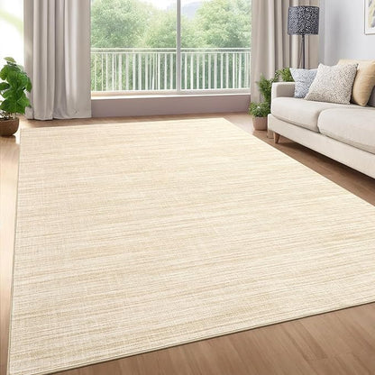 Modern Solid Color Area Rug 10x13 Large Living Room Area Rug Washable Abstract Bedroom Rugs Non Slip Boho Dining Room Throw Carpet Soft Stain Resistant Minimalist Rugs for Nursery Home Office, Beige