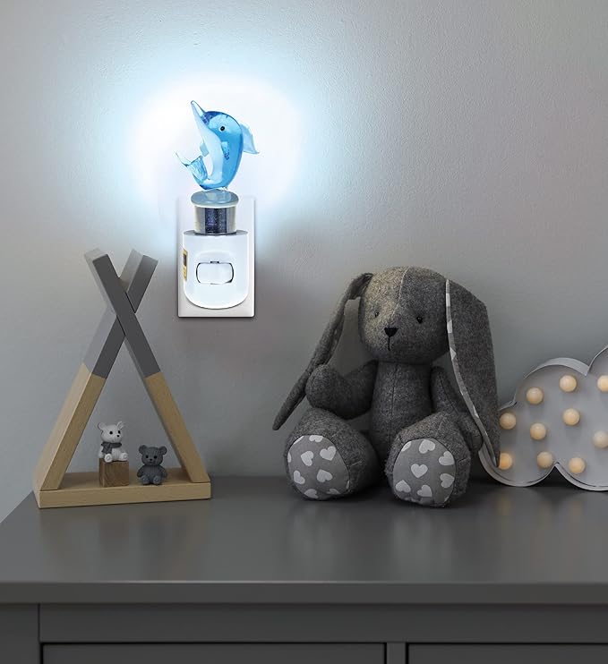 COTA Global Dolphin Night Light - Home Décor Wall Plug in Night Light with Switch, Unique Decorative Hand Made LED Glass Art Nightlight - 4.5 Inches