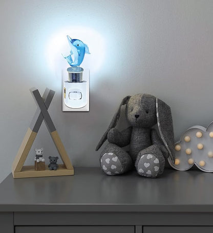 COTA Global Dolphin Night Light - Home Décor Wall Plug in Night Light with Switch, Unique Decorative Hand Made LED Glass Art Nightlight - 4.5 Inches