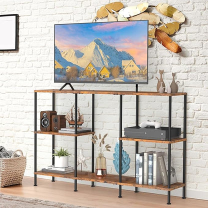 50 Inch TV Stand, Tall Entertainment Center with Open Storage Shelves,3 Tier Tall Farmhouse TV Console Table for Small Spaces, Media Cabinet Rustic Entertainment Center for Living Room Bedroom, Brown