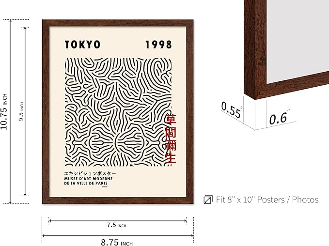 Poster Master Vintage Poster - Retro Pop Art Print - Gift for Artist, Friend - Nets, Tokyo, Black, Modern, Abstract Line - Wall Decor for Living Room, Office, 8x10 Brown Framed