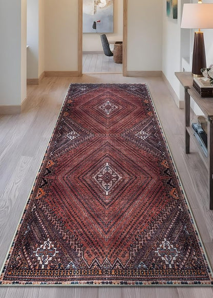 Bloom Rugs Washable Non-Slip 7 ft Runner - Red/Multicolor Traditional Bordered Runner for Entryway, Hallway, Bathroom, and Kitchen - Exact Size: 2.5' x 7'