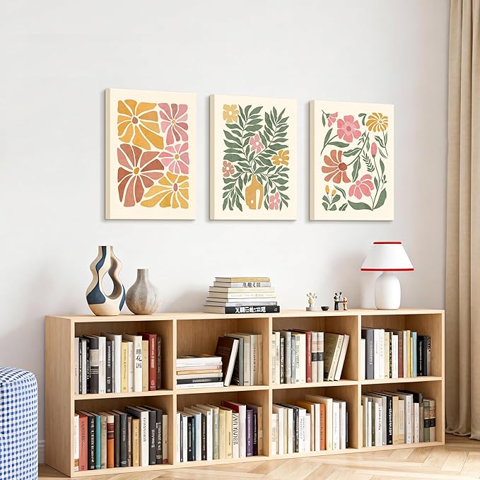 WENGTIAO 3Pcs Flower Market Canvas Wall Art Boho Floral Prints Posters Colorful Blossom Paintings Pictures Minimalist Wildflower Artwork for Living Room Girls Room Nursery Bedroom 16x24x3