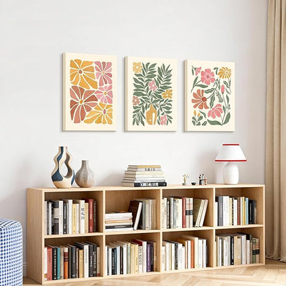 WENGTIAO 3Pcs Flower Market Canvas Wall Art Boho Floral Prints Posters Colorful Blossom Paintings Pictures Minimalist Wildflower Artwork for Living Room Girls Room Nursery Bedroom 16x24x3