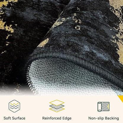 RELEANY Washable Area Rugs 2'x3' Non-Slip Modern Abstract Soft for Living Room Entryway Bedroom Nursery, Print Pattern, Dark Black Gold