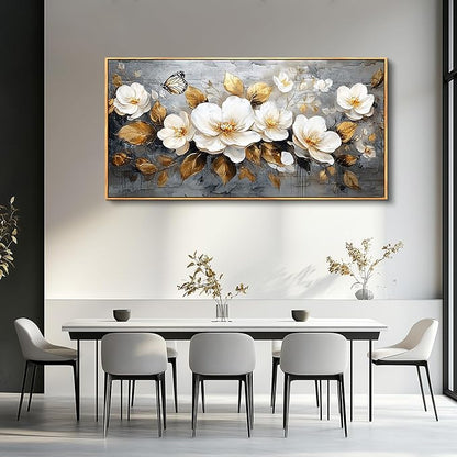 FUHAIHUA Wood Framed Canvas Wall Art For Living Room Wall Decor For Bedroom Office Wall Decoration White Flower Painting Farmhouse Pictures Artwork Room Aesthetic Home Decor 20x40 In