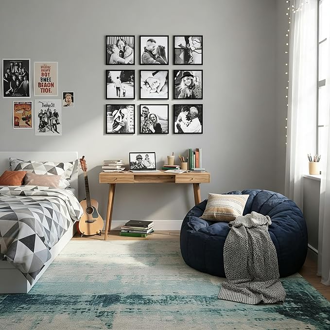 ArtbyHannah Photo Collage Frames for Wall, 8x8 Inch Square Picture Frame for Living Room or Staircase Decoration (Black, 9 Pack)