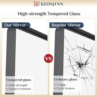 Keonjinn Black Bathroom Mirror for Over Sink, 32 x 36 Inch Rounded Rectangle Bathroom Vanity Mirror, Matte Black Sandblasted Finish, HD Tempered Glass, Wall Mirrors with Seamless Aluminum Alloy Frame