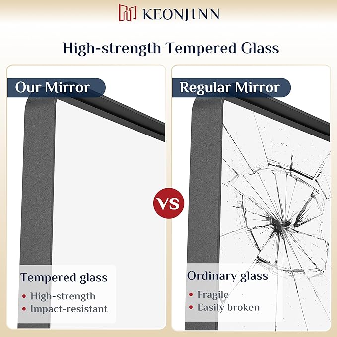 Keonjinn Black Vanity Mirror, 40 x 24 Inch Rounded Rectangle Matte Black Bathroom Mirrors for Over Sink, Anti- Rust Farmhouse Mirror with Seamless Metal Frame, HD Tempered Glass, Sandblasted Finish