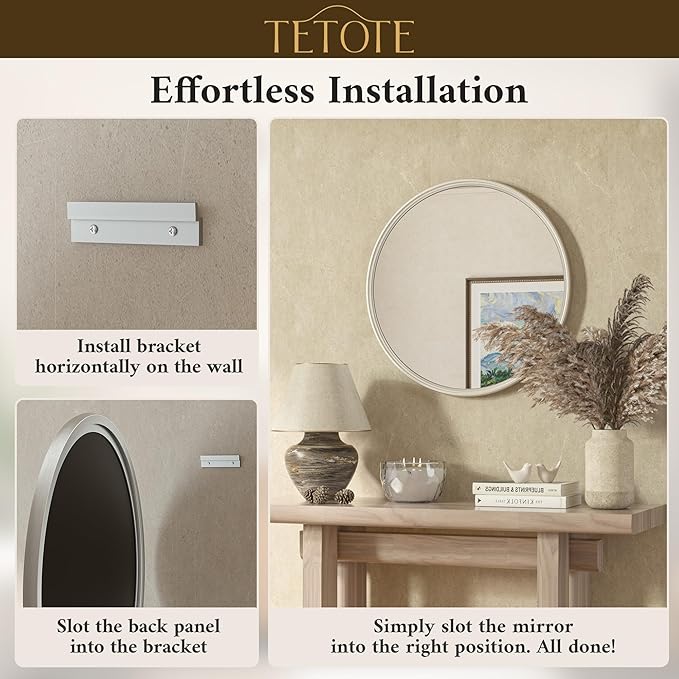 TETOTE Brushed Nickel Mirror 30 inch Round Mirror for Wall, Bathroom, Living Room, Bedroom, Vanity, Entrance