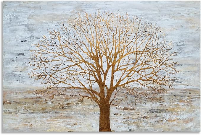 Yihui Arts Canvas Wall Art for Living Room, Gray Wall Decor Long Nature Tree Painting Large Abstract Canvas Artwork Contemporary Pictures Modern Landscape for Office Decoration