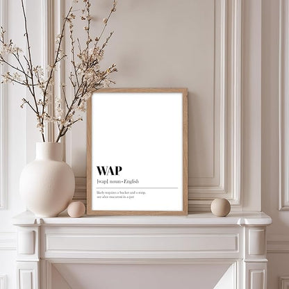 Poster Master Typography Poster - Dictionary Print - WAP Definition, Wet, Requires Bucket and Mop, Minimal, Funny - Gift for Girl, Friend - Wall Decor for Home, Bedroom, Dorm, 8x10 Beige Framed