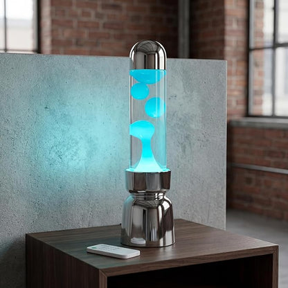 Lighthouse Liquid Motion Lamp, Decorative Night Light with Green Wax, 13-Color Changing, Safe Flameless Mood Lighting for Gift and Home Decor- Silver Plated