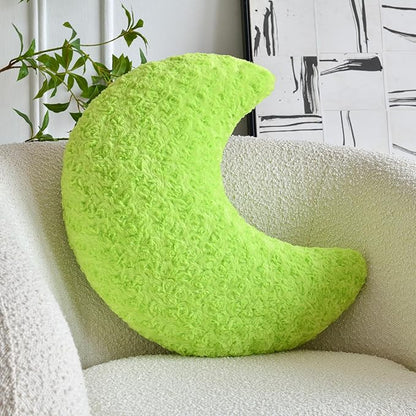 Moon Pillow, Moon Shaped Pillow with Soft Faux Fur for Couch Bed Sofa, Cute Half Moon Pillows with Room Decor for Bedroom Living Room (14.9 Inches, Green)