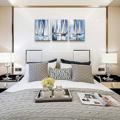 3 Piece Framed Canvas Wall Art For Living Room Large Size Bedroom Wall Decor Art Ocean Landscape Sea Sailboat Abstract Canvas Painting Ready To Hang Office Home Decoration Poster Pictures Artworks