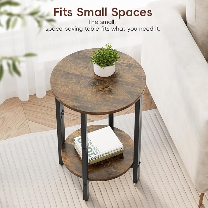 Vagusicc Side Table, Small Round End Table, Set of 2 Half Round Side Table for Living Room, 2 Tier Small Couch Side Tables, Round Coffee Table, Thin Accent Sofa Table Narrow Entryway Table, Brown