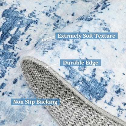 ROYHOME 5x7 Area Rugs Modern Abstract Faux Wool Rug Ultra-Soft Low Pile Accent Rug Stain Resistant Carpet Machine Washable Rugs for Bedroom with Non Slip Backing, Blue