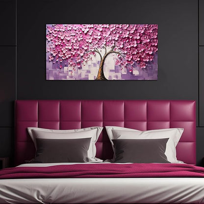 Pink Tree Canvas Wall Art for Bedroom Teenage Girl Room Decor Pink Wall Decor for Office Women 20 x 40 Inch