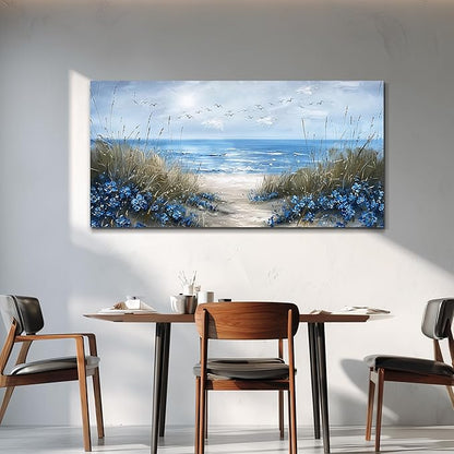 KELIYUAN Large Wall Art For Living Room Canvas Wall Decor For Office Bedroom Decoration Blue Ocean Wall Painting Sea Wave Pictures Printing Artwork Modern Beach Posters Aesthetic Home Decor 24"x48"