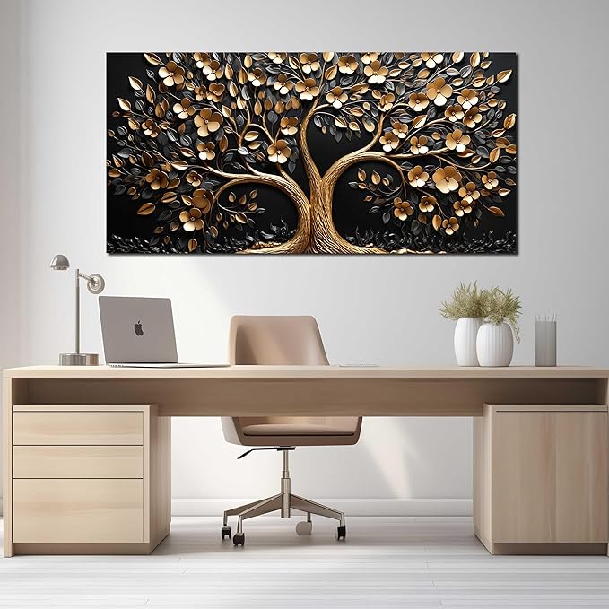 Tree of Life Canvas Wall Art for Living Room,Gold Canvas Wall Art for Bedroom,Tree Pictures Wall Decor 29 x 59 Inch