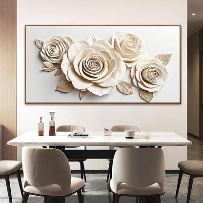 Canvas White Large Wall Art For Living Room Home Wall Decor Modern Canvas Art Wall Decor 29 x 58 Inches Elegant Flower Wall Art Picture For Bedroom Hotel Office Artwork With Framed