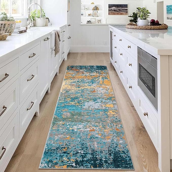 ROYHOME Modern Abstract 2x8 Runner Rug Washable Non Slip Stain Resistant Rug for Hallway Kitchen Bedroom Non Shedding Low Pile Indoor Floor Cover,Multi Color