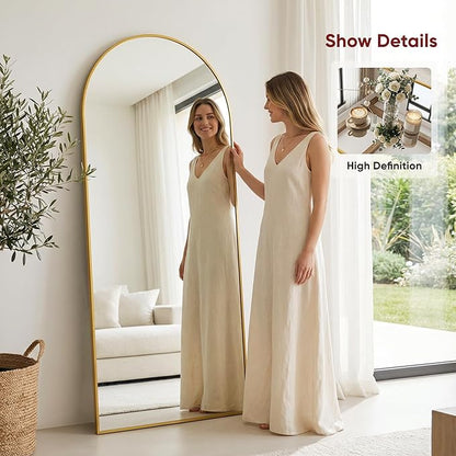 Antok Full Length Floor Mirror Arched Standing Mirror with Aluminum Frame - Freestanding Wall Mount Leaning Body Mirror for Bedroom Living Room Entryway, 76" L x 34" W, Gold