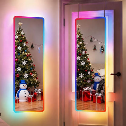LVSOMT 47" x 16" Full Length Mirror with Lights, RGB LED Over the Door Mirrors, Wall Mirror Full Length, Door Hanging Mirror for Bedroom Living Room Cloakroom