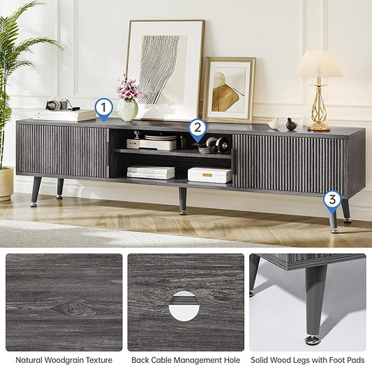 Airynee Mid Century TV Stand, Modern TV Console for TVs up to 70 Inches, Entertainment Center with Storage, TV and Media Consol, 62 Inch (Gray)