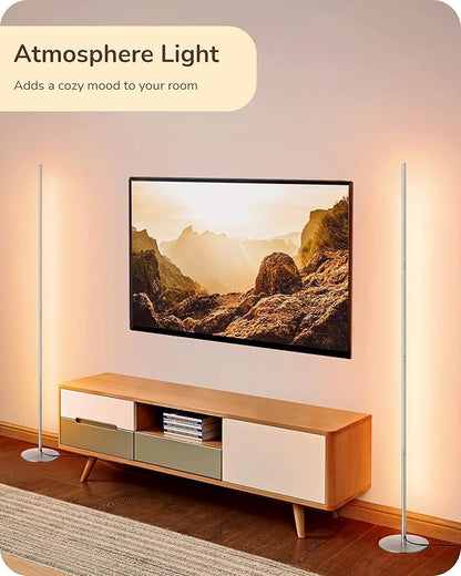 EDISHINE LED Corner Floor Lamp, Minimalist Dimmable Mood Light, Adjustable Height, 57.5" Tall Floor Lamp for Bedroom, Living Room, Home Office, 3000K Warm White Light, Silver