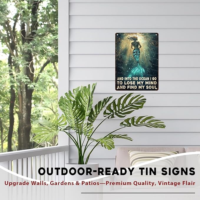 Retro Ocean Metal Plaque Rustic Wall Decor Into The Ocean I Go To Lose My Mind Coastal Art Beach Bar Sign Gift for Saltwater Soul Collectors 12x16inch