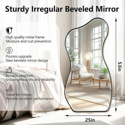 POZINO Irregular Beveled Mirror, 53"x25" Large Asymmetrical Aesthetic Wall Mirror with Metal Frame, Modern Premium Organic Shaped Mirrors for Living Room Bedroom Hallway Entryway, Leaning/Wall-Mount