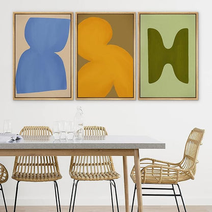 SIGNLEADER Framed Canvas Print Wall Art Set Vibrant Mid-Century Polygon Variety Abstract Shapes Illustrations Minimal Decorative Bohemian Nordic for Living Room, Bedroom, Office - 24"x36"x3 NATURAL