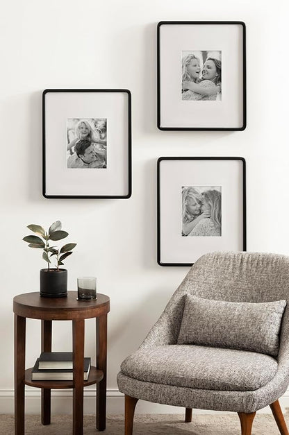 Kate and Laurel Inglewood Modern Wall Picture Frame Set of 3; 16x20 matted to 8x10; Black; Three-Piece Frame Set for Gallery Wall Accent Set in Living Room Decor