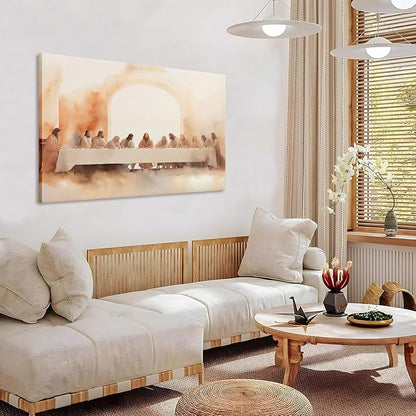 Jesus Last Supper Canvas Wall Art, Leonardo da Vinci Pictures Canvas Print Posters Wall Decor, Christian Wall Art Home Decor for Living Room Dining Room Decor 12x16 inch Framed