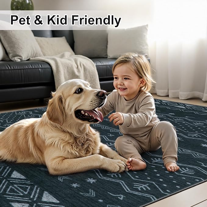 SERISSA Hallway Runner Rug, 2x10 Washable Non-Slip Grey Boho Rug, Soft Low-Pile Geometric Indoor Long Carpet for Kitchen Laundry Room Bathroom Bedroom Entryway Stair