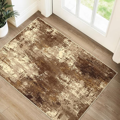 RELEANY Washable Area Rugs 2'x3' Non-Slip Modern Abstract Soft for Living Room Entryway Bedroom Nursery, Print Pattern, Brown Tan Beige Coffee