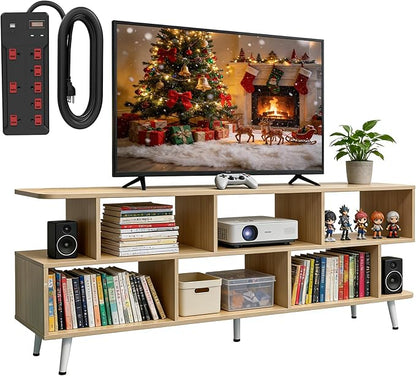 Lightdot 65 Inch TV Stand, up to 75 Inch TVs, Large Storage for Collection with 8 Open Shelves, Sturdy Media Console Table for Living Room/Entrance/Kitchen/Sofa Cabinet, Easy Assembly, Walnut
