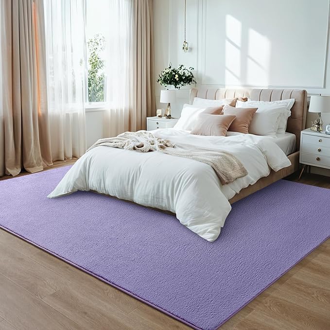 Purple Rugs for Living Room Bedroom, 6x9 ft Lavender Area Rug, Washable Memory Foam Indoor Carpet, Modern Aesthetic Minimalist Non-Slip Carpets for Boys Girls Adults Home Decor