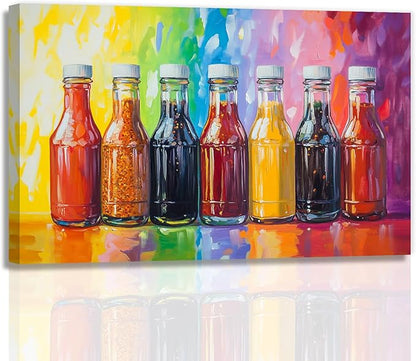 OAAPITI Kitchen Wall Art Colorful Seasonings And Spices Art Poster Seasoning Bottle Painting Print Modern Artwork For Living Room Bedroom Wall Decor(Artwork-1,24"x36")
