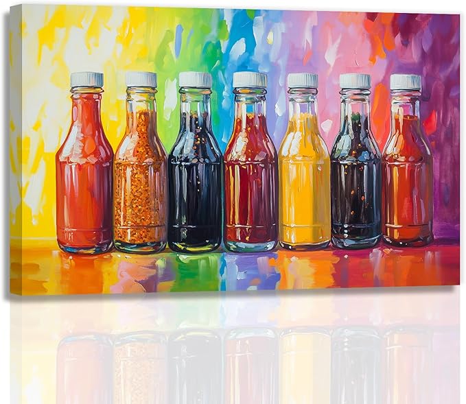 OAAPITI Kitchen Wall Art Colorful Seasonings And Spices Art Poster Seasoning Bottle Painting Print Modern Artwork For Living Room Bedroom Wall Decor(Artwork-1,28"x42")